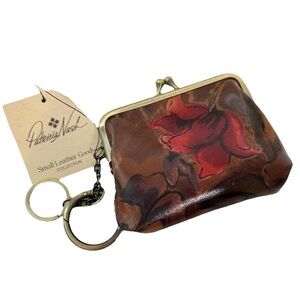 Patricia Nash Borse Large Sienna Sunset Leather Kiss Lock Coin Wallet NWT